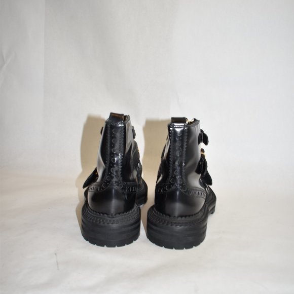 $1500 Burberry Black Brogue Leather Everdon Ankle Boots 38 (TC10) MISSING BUCKLE - Picture 7 of 10
